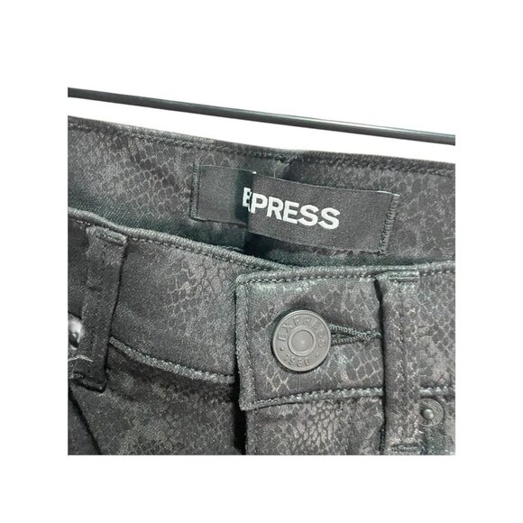 Express Black Coated Python/Snake Print Mid Rise Ankle Skinny Jeans Size 00R - Picture 5 of 7